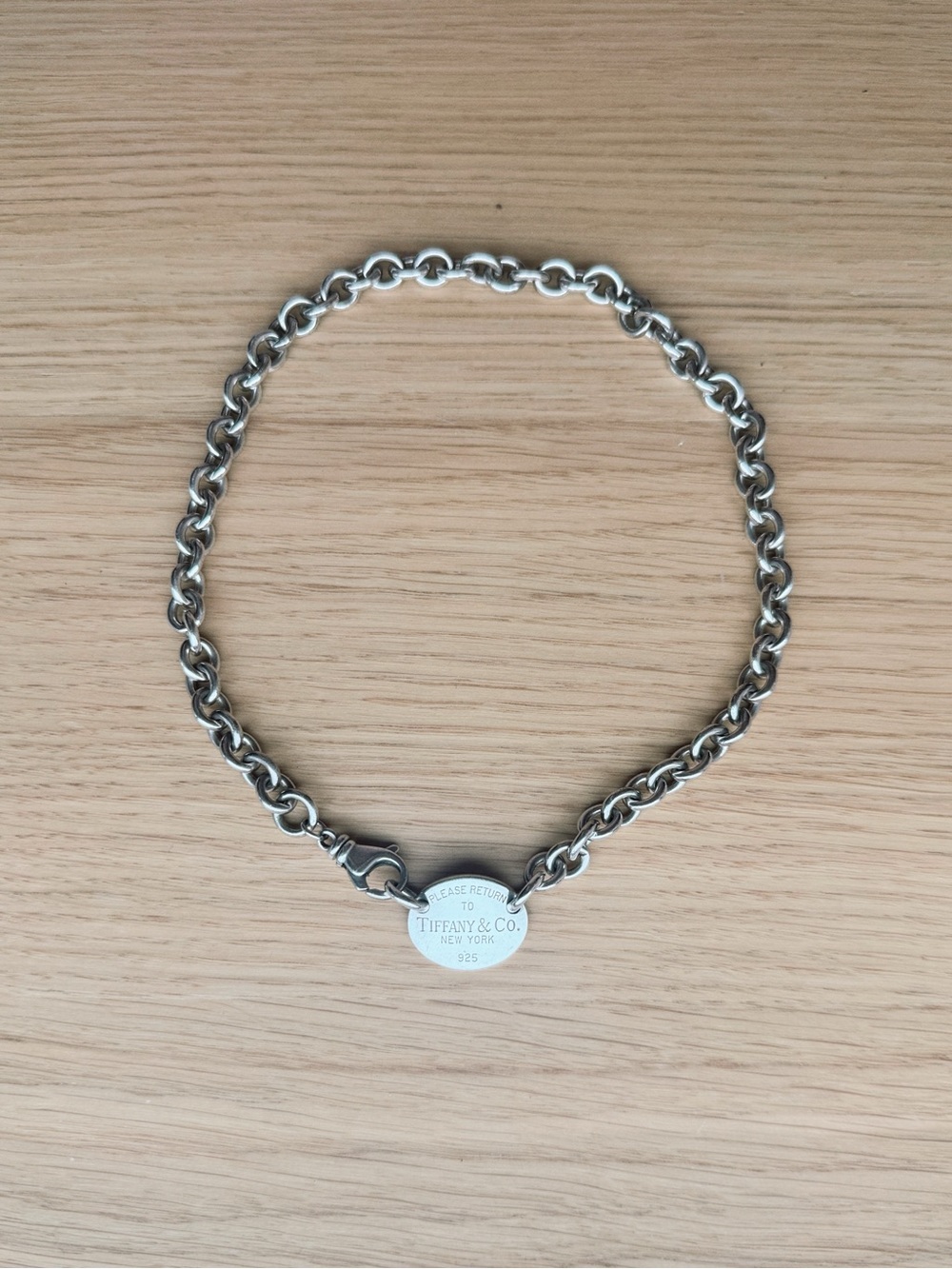 Tiffany & Co. Sterling Silver Oval Tag Choker Necklace Please Return to Tiffany